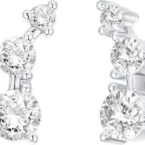 14K Gold Plated Cubic Zirconia Ear Crawler Earrings - Faux Diamond Arrow Ear